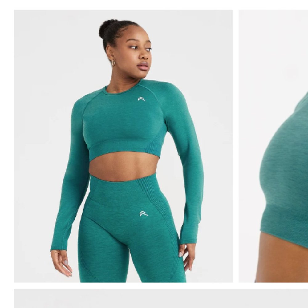 Oner Active CLASSIC SEAMLESS 2.0 LONG SLEEVE CROP TOP in Mineral Green Marl